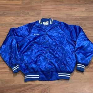 Vintage Wear Guard Blue Satin Bomber Crew Jacket Adult XL Snap Button